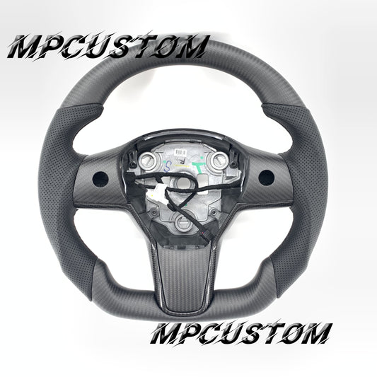 Mpcustom for Tesla model 3 Y carbon fiber steering wheel matte and flat bottom