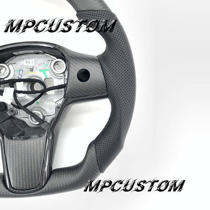 Mpcustom for Tesla model 3 Y carbon fiber steering wheel matte and round top