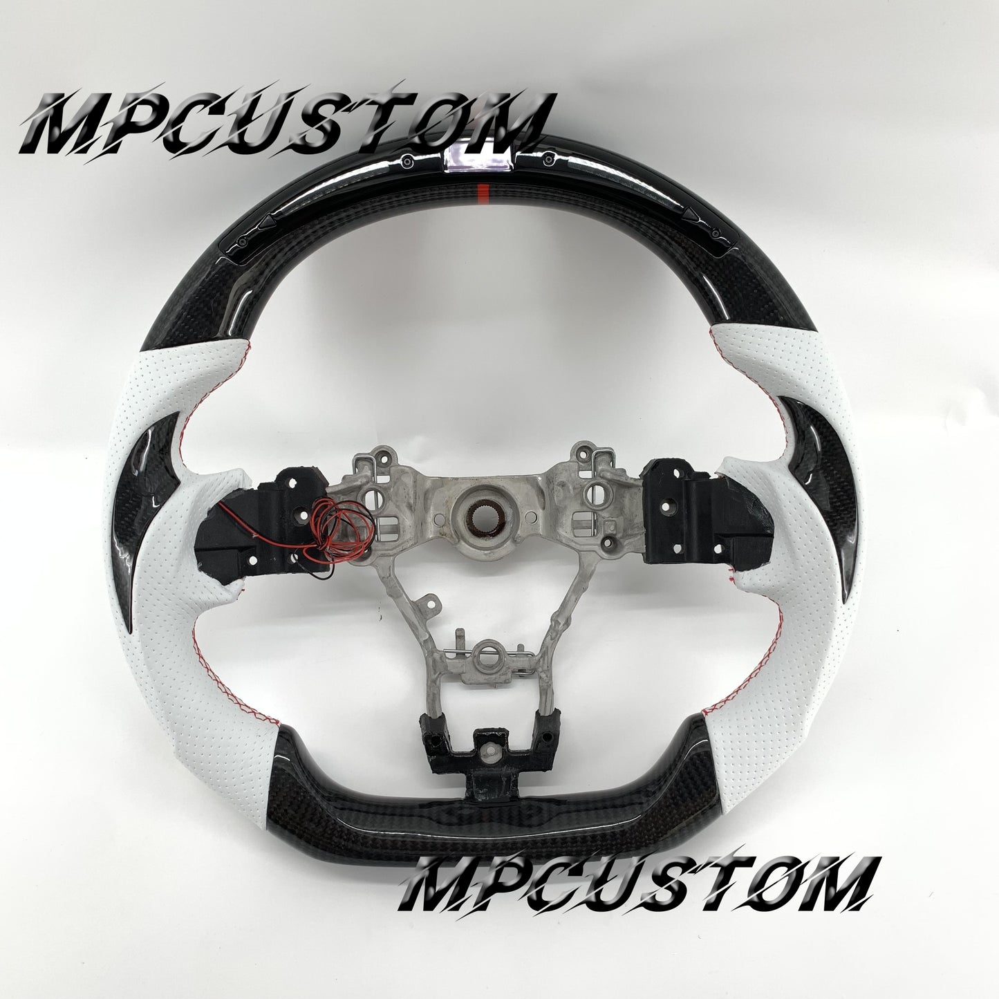 Mpcustom for Subaru 2015-2021 carbon fiber steering wheel gloss and white perforated leather