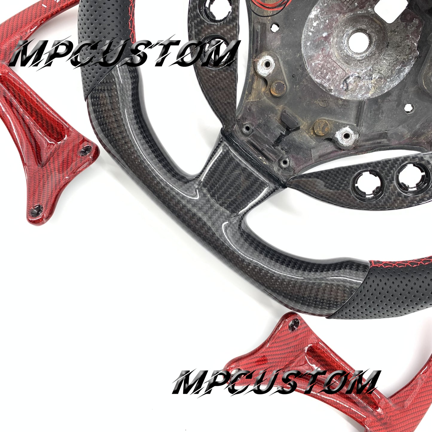 Mpcustom for Maserati GT carbon fiber steering wheel gloss and red stitching