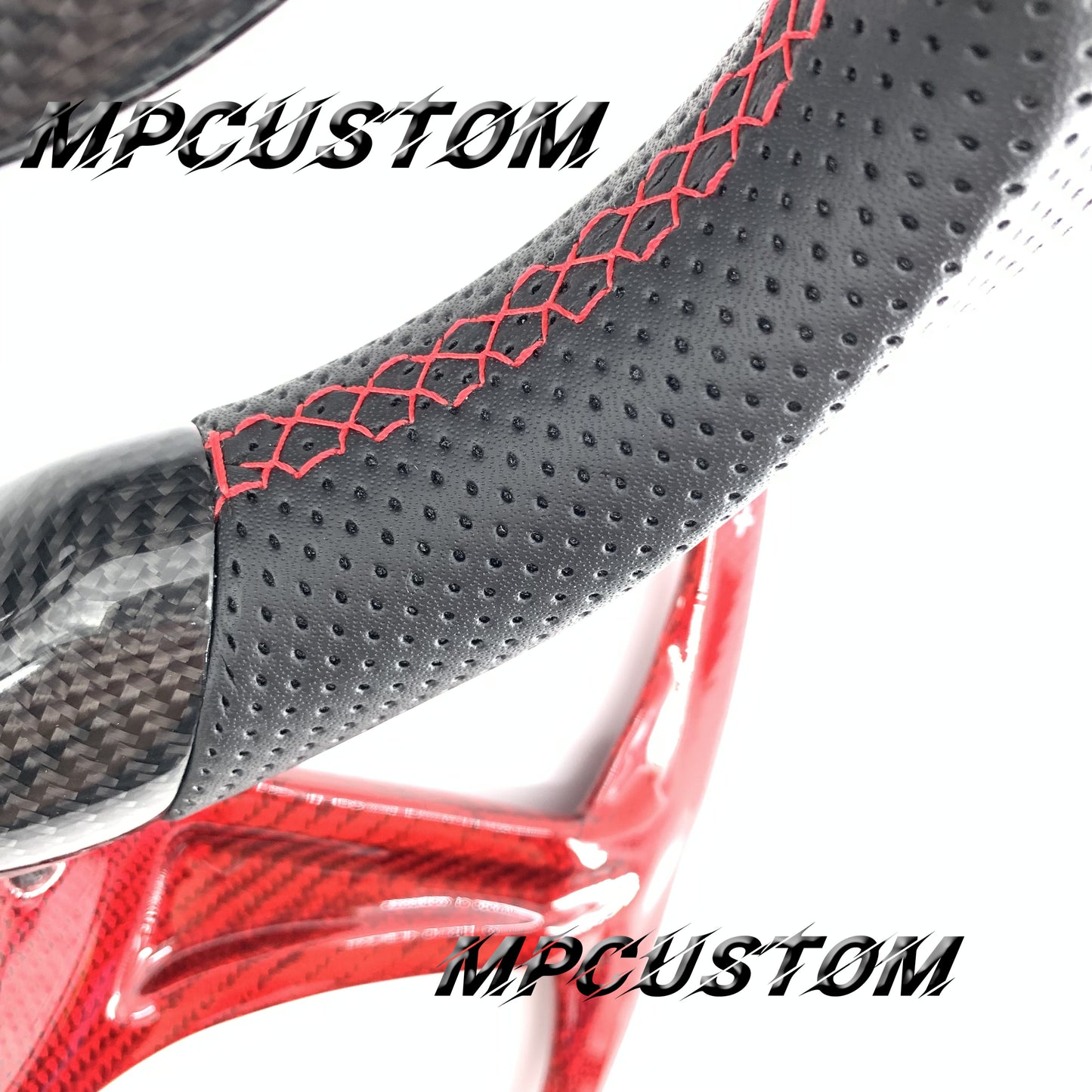 Mpcustom for Maserati GT carbon fiber steering wheel red stitching