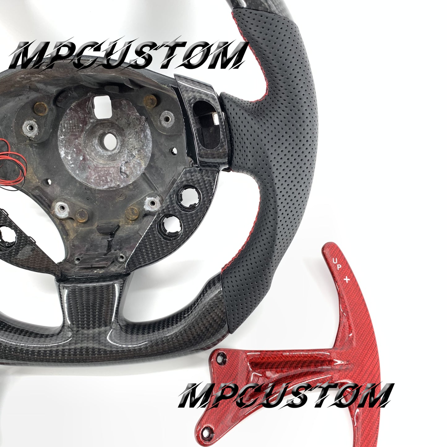 Mpcustom for Maserati GT carbon fiber steering wheel gloss and red stitching
