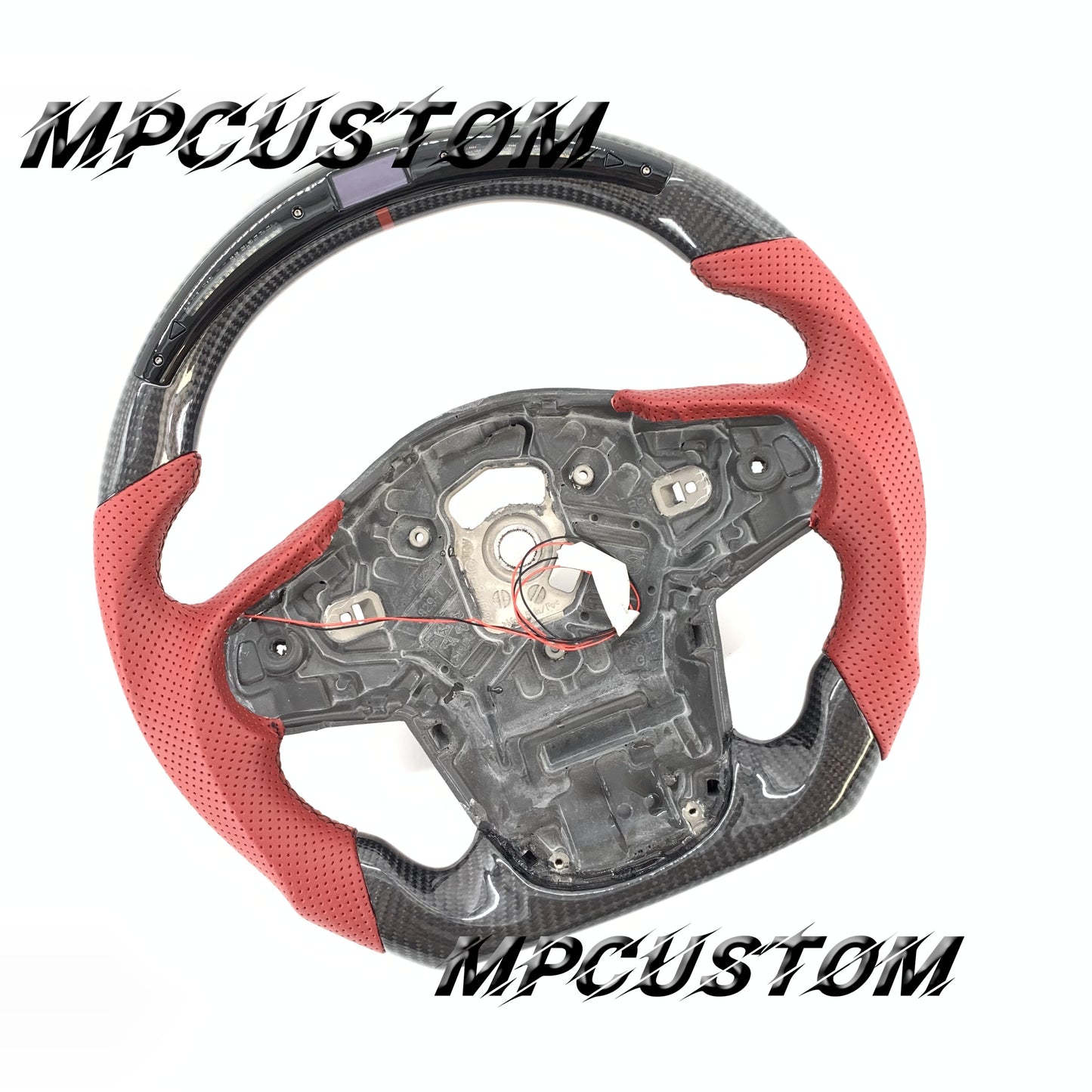 Mpcustom for Toyota Supra 2020 carbon fiber steering wheel led and red perforated leather
