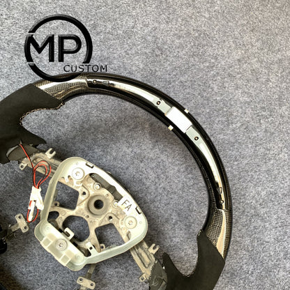 MPCUSTOM Fit For INFINITI M35/M37/M56/Q70 carbon fiber steering wheel black Alcantara white center line LED