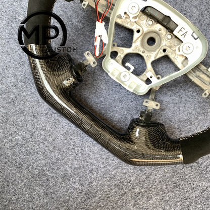 MPCUSTOM Fit For INFINITI M35/M37/M56/Q70 carbon fiber steering wheel black Alcantara white center line LED