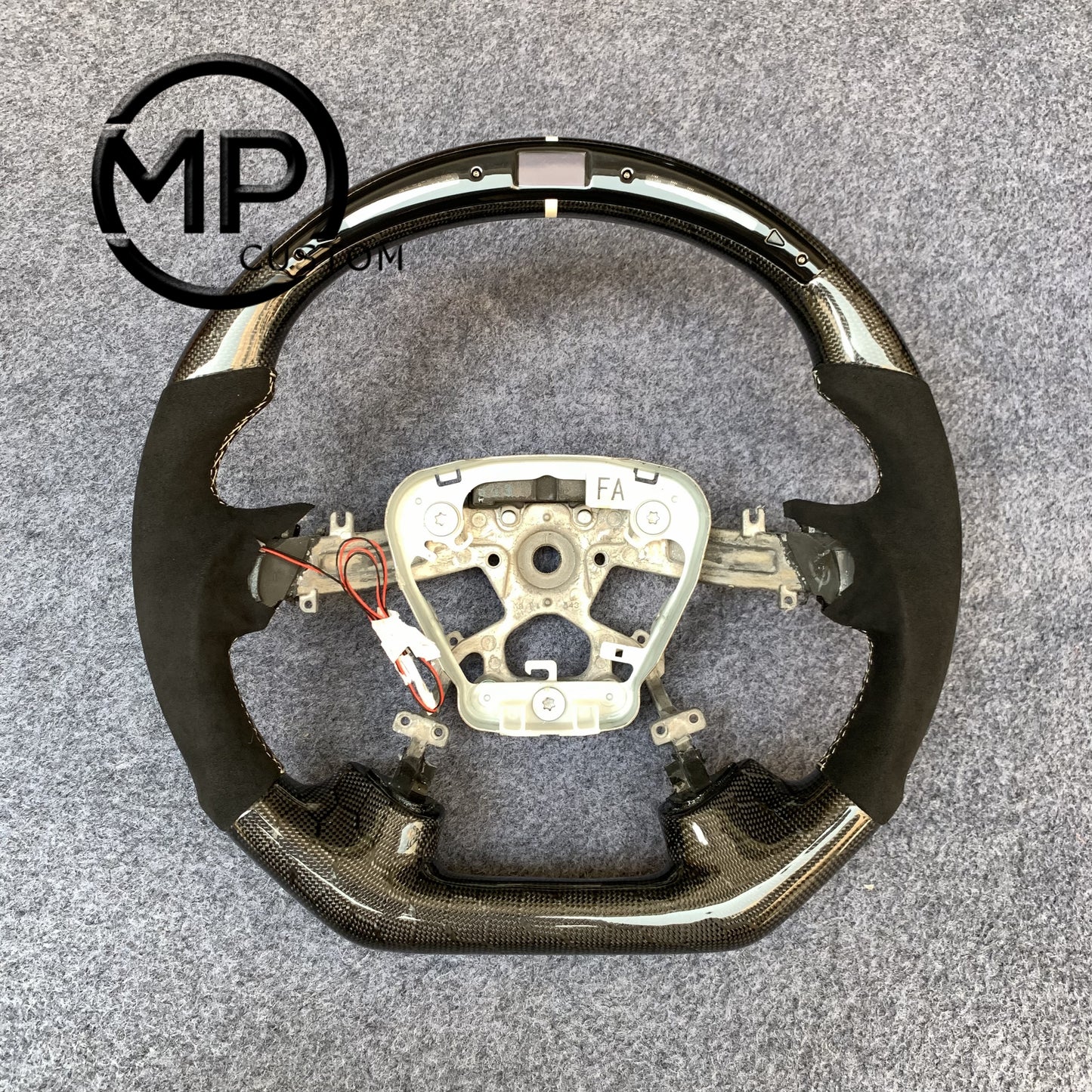 MPCUSTOM Fit For INFINITI M35/M37/M56/Q70 carbon fiber steering wheel black Alcantara white center line LED