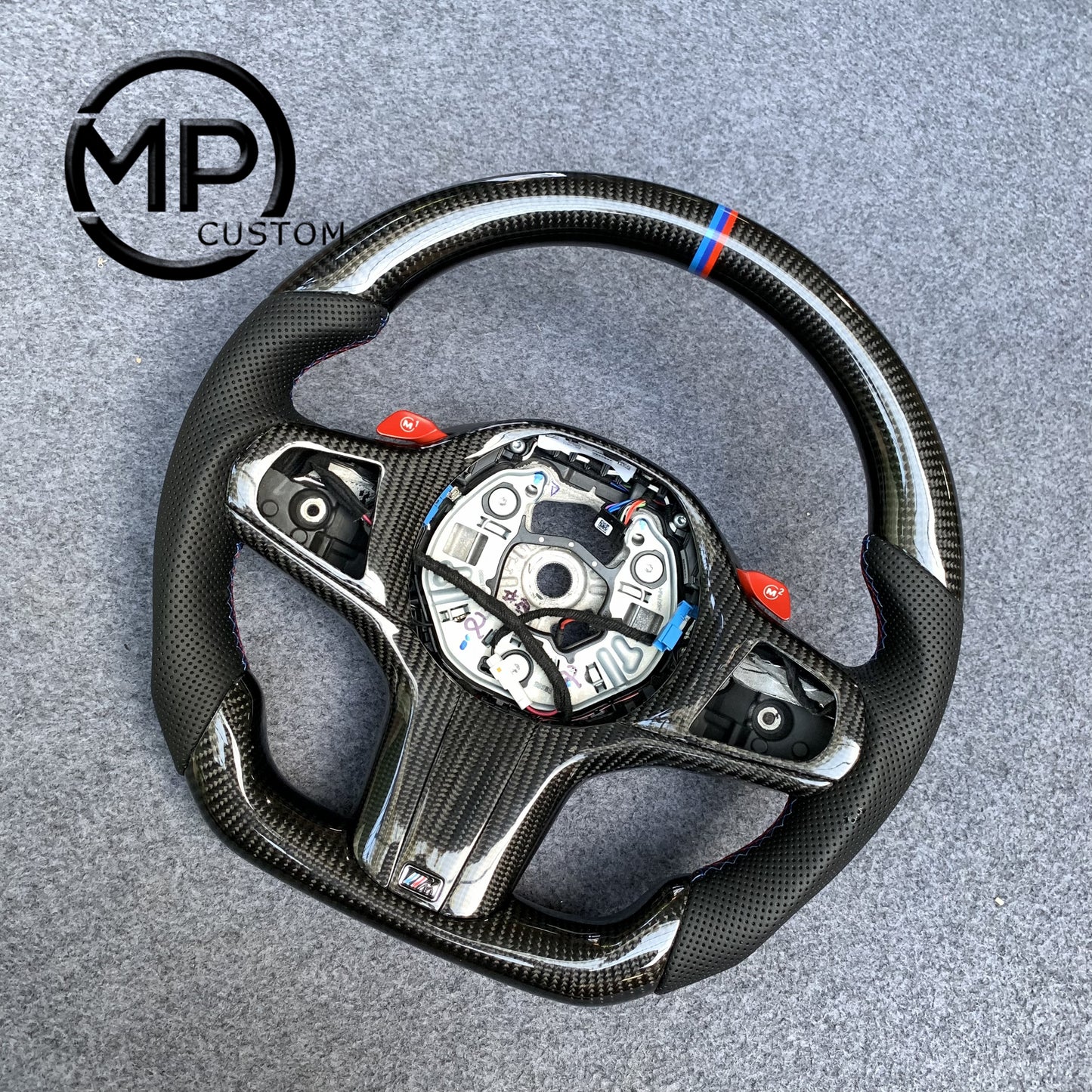 MPCUSTOM Fit For Chevrolet Corvette C8 2020+ carbon fiber steering wheel black smooth leather orange center line heating function