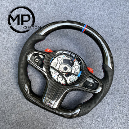MPCUSTOM Fit For Chevrolet Corvette C8 2020+ carbon fiber steering wheel black smooth leather orange center line heating function