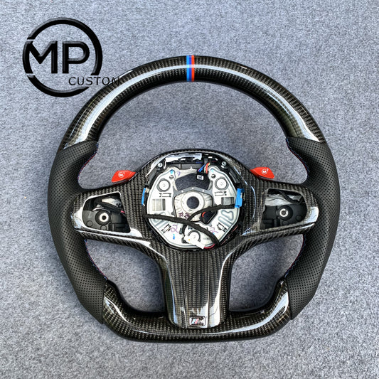 MPCUSTOM Fit For Chevrolet Corvette C8 2020+ carbon fiber steering wheel black smooth leather orange center line heating function
