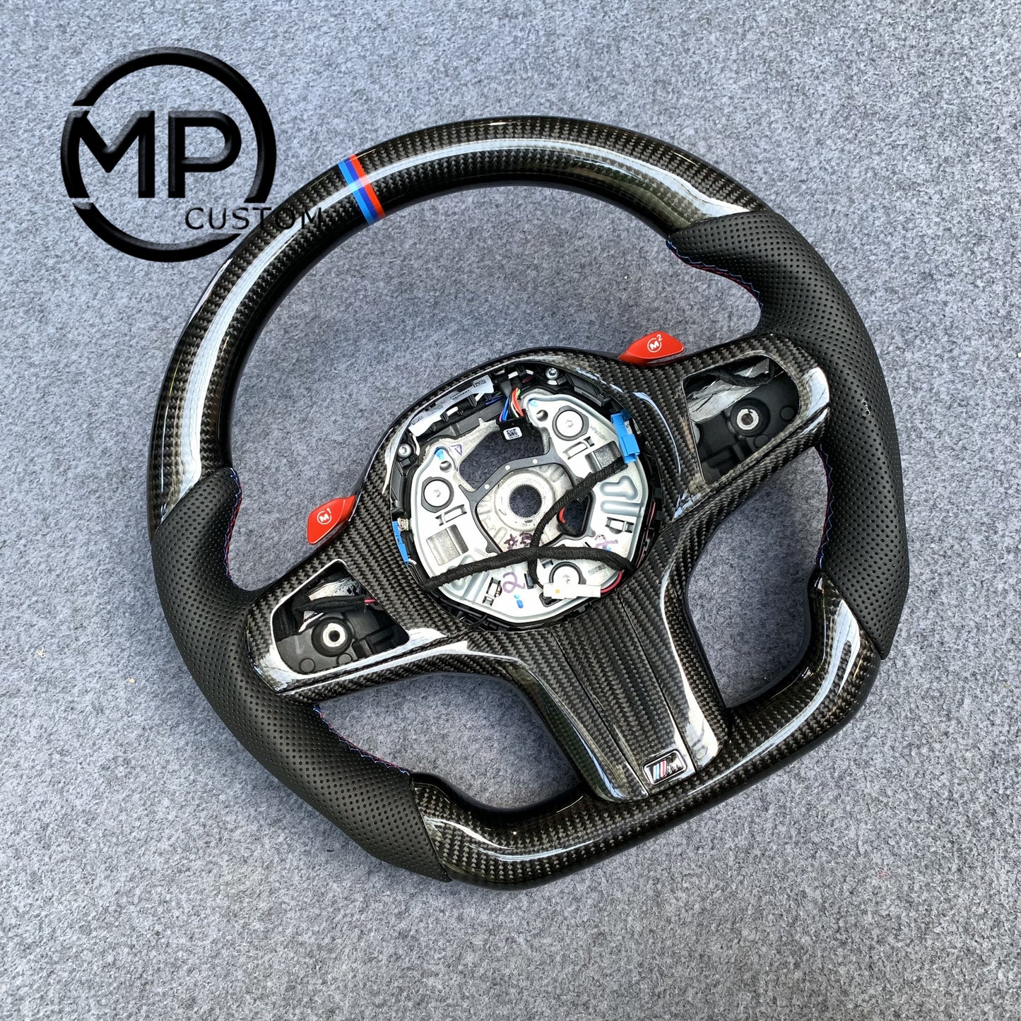 MPCUSTOM Fit For Chevrolet Corvette C8 2020+ carbon fiber steering wheel black smooth leather orange center line heating function