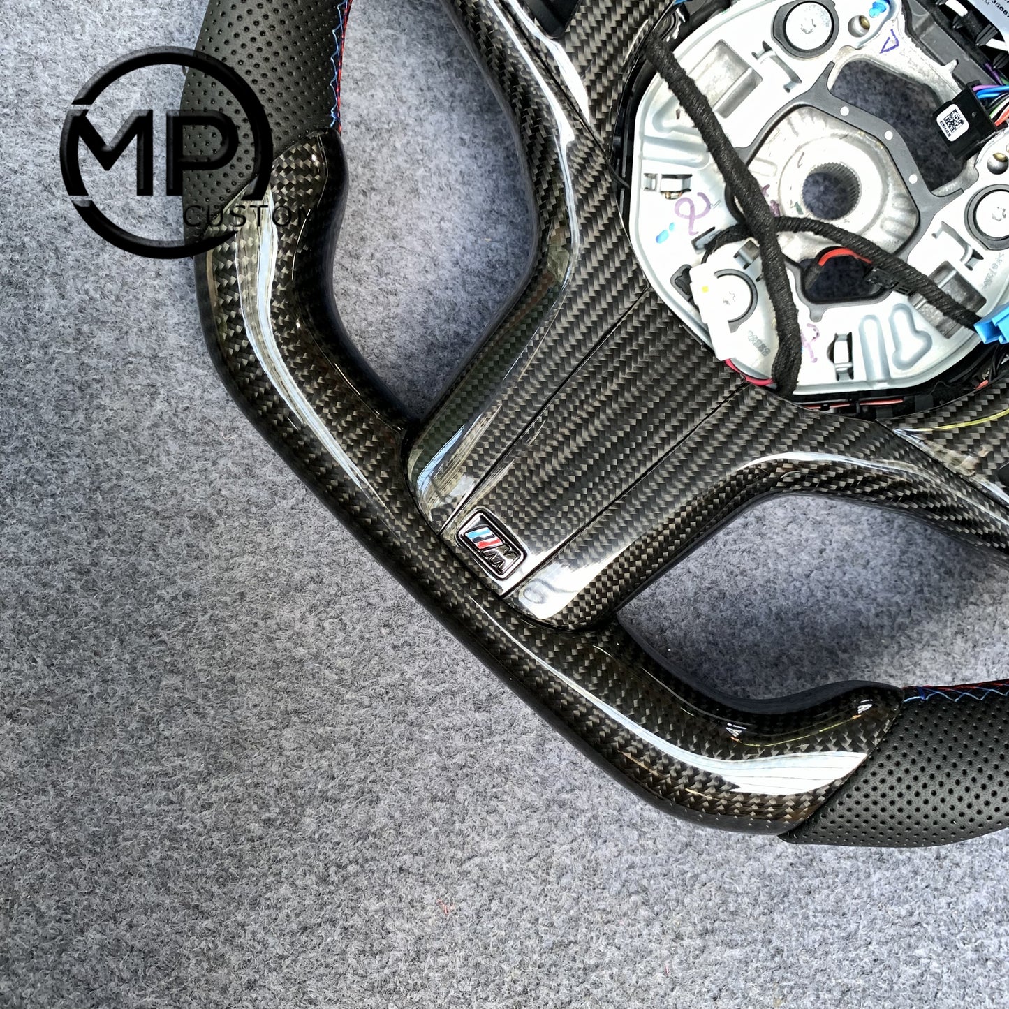 MPCUSTOM Fit For Chevrolet Corvette C8 2020+ carbon fiber steering wheel black smooth leather orange center line heating function