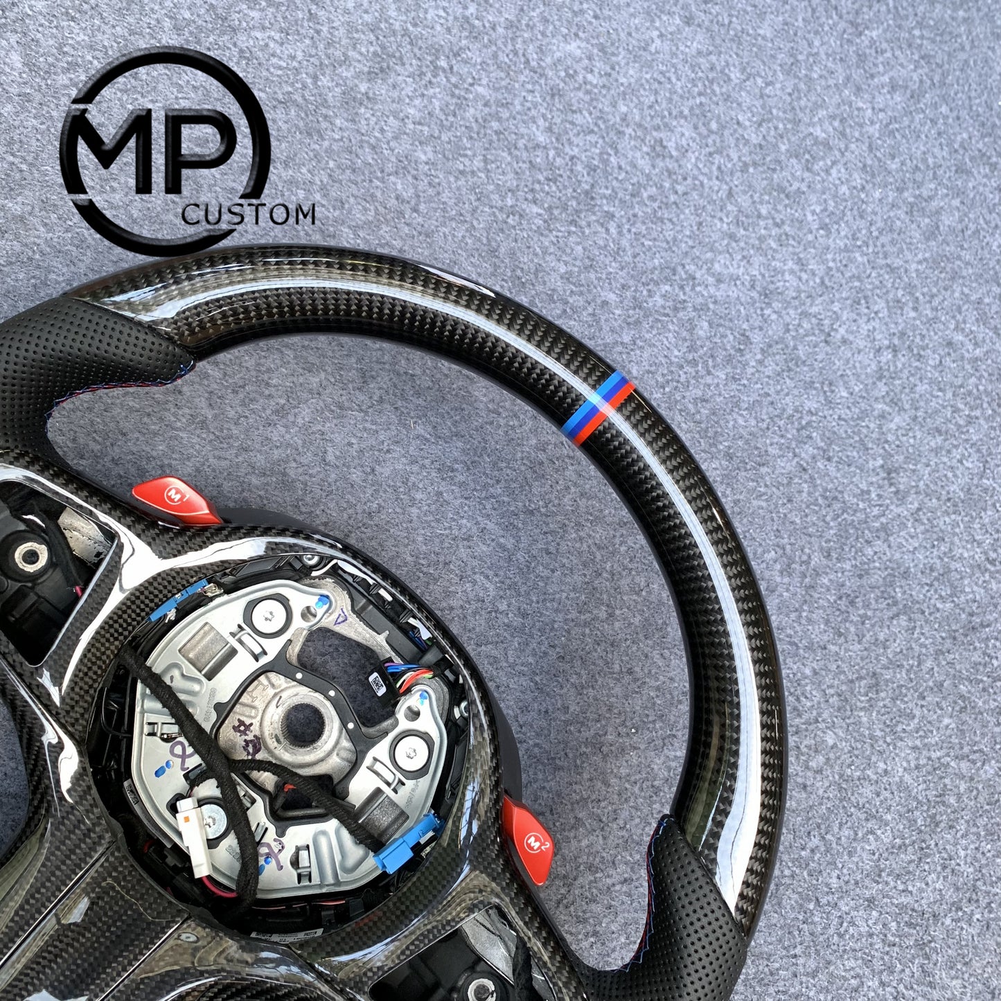 MPCUSTOM Fit For Chevrolet Corvette C8 2020+ carbon fiber steering wheel black smooth leather orange center line heating function
