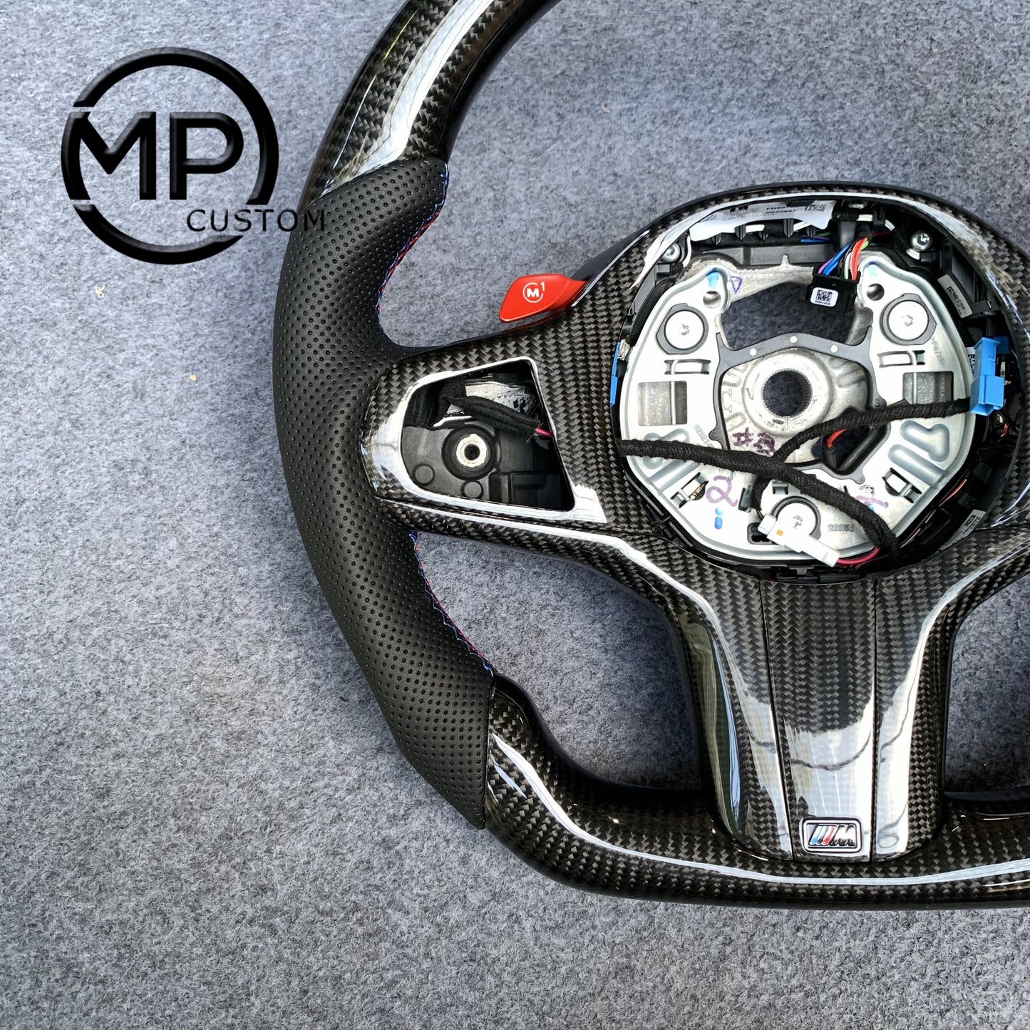 MPCUSTOM Fit For Chevrolet Corvette C8 2020+ carbon fiber steering wheel black smooth leather orange center line heating function