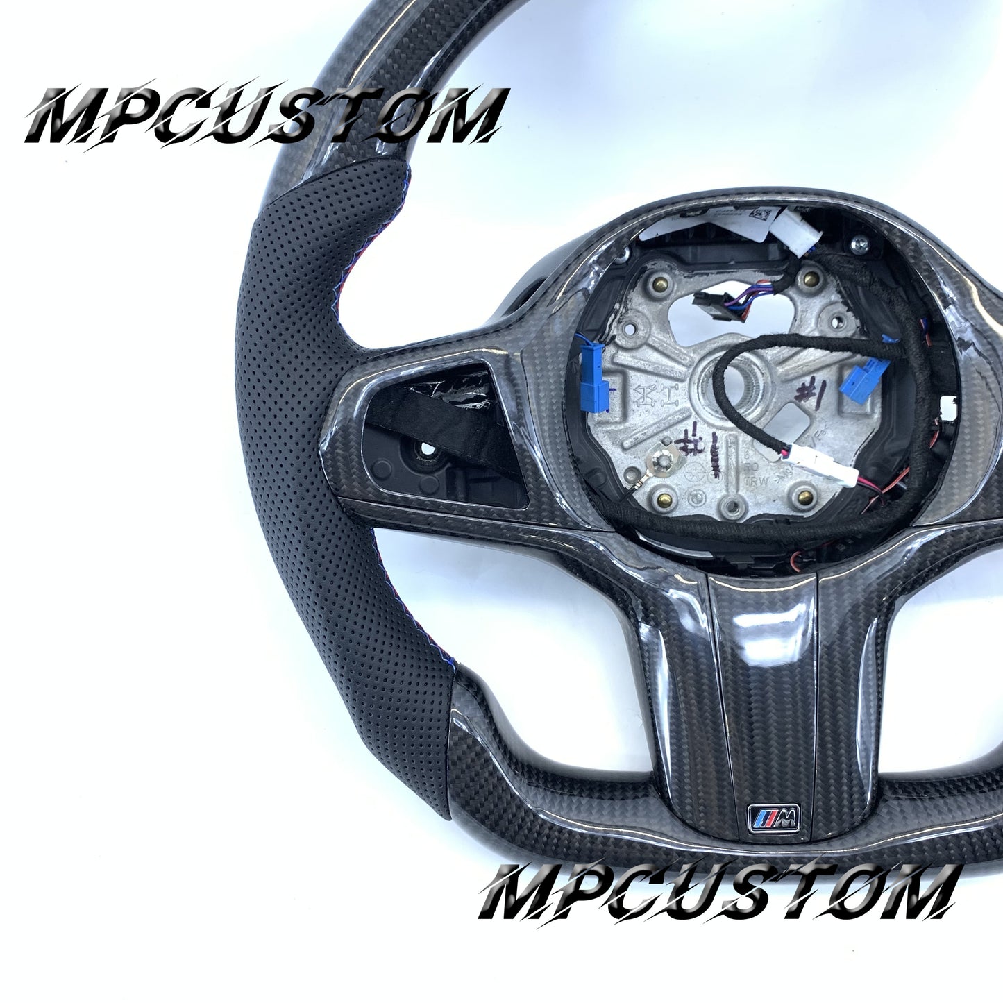 Mpcustom BMW G series carbon fiber steering wheel perforated leather and gloss