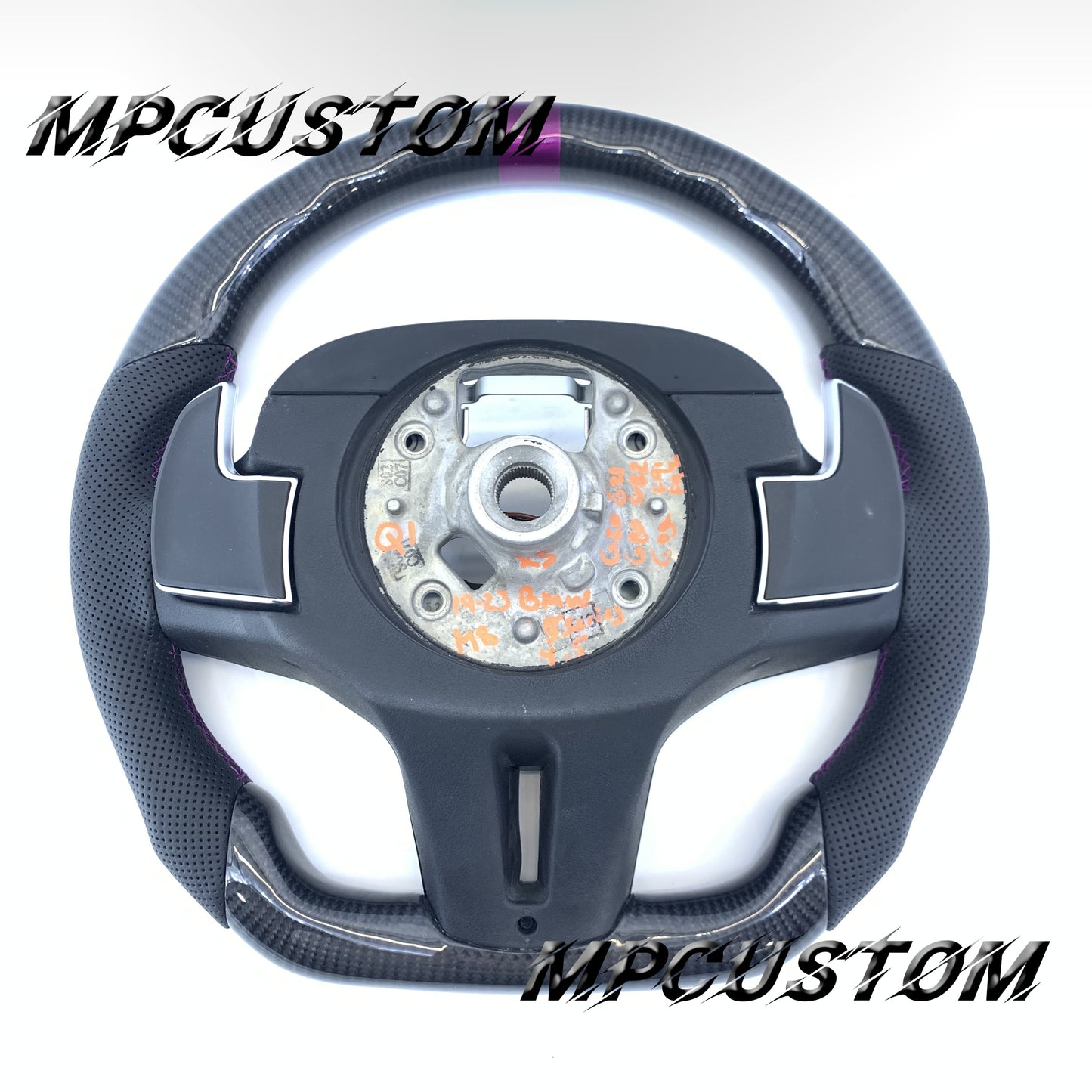Mpcustom BMW G series carbon fiber steering wheel purple stitching