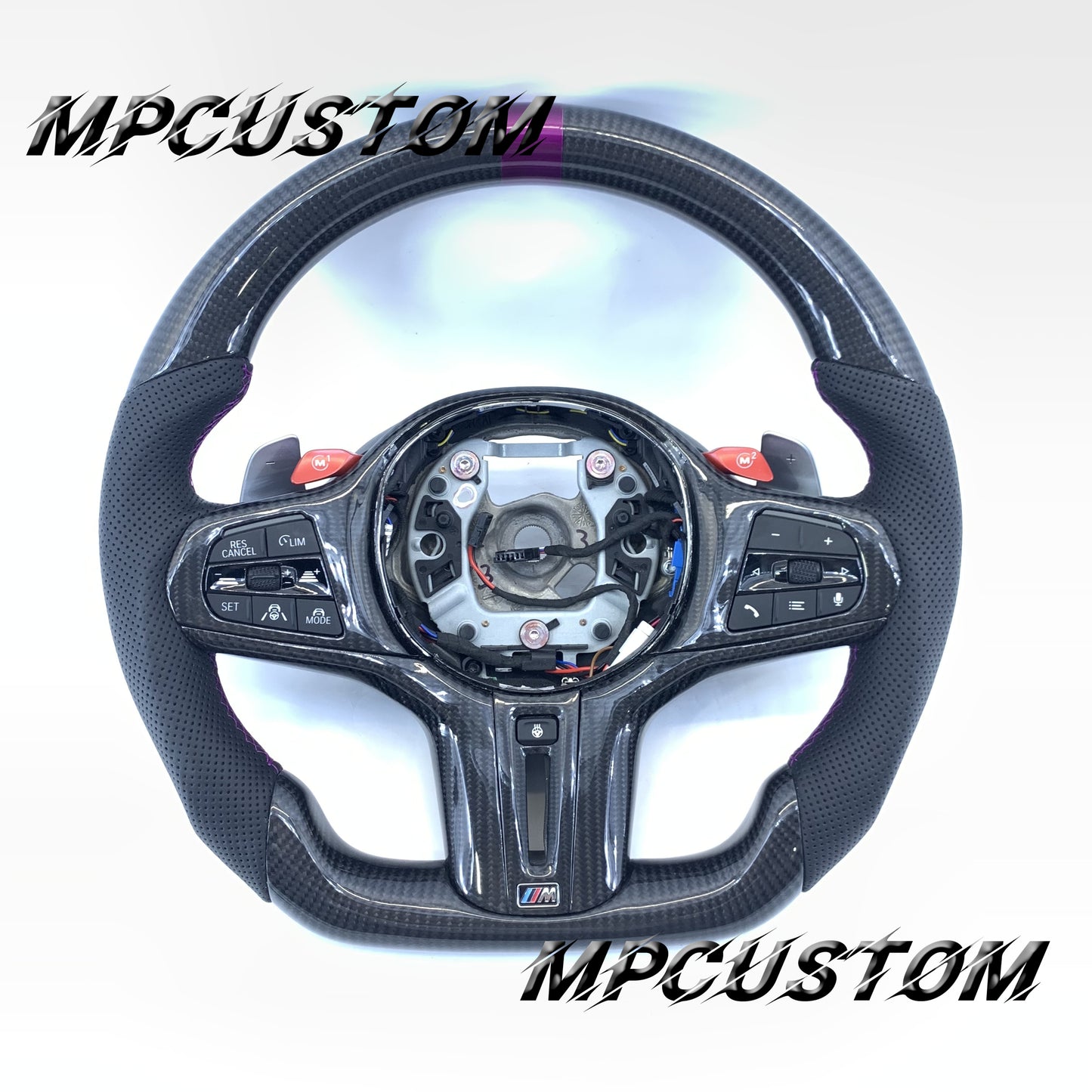 Mpcustom BMW G series carbon fiber steering wheel purple stitching