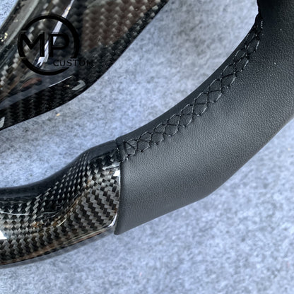 MPCUSTOM Fit For Honda 8th gen Accord Coupe 2008-2012/Crosstour 2010-2012/Odyssey RB3 RB4 genuine carbon fiber steering wheel black smooth leather orange center line