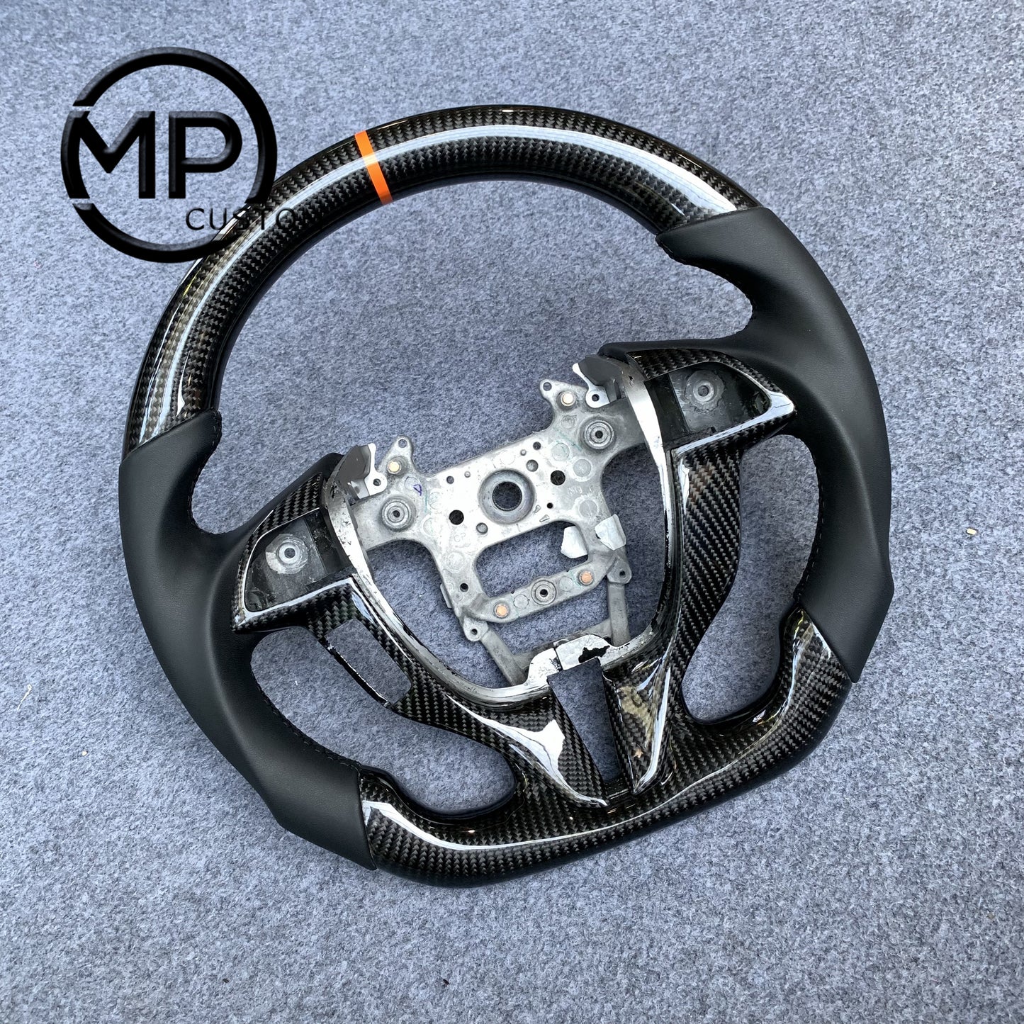 MPCUSTOM Fit For Honda 8th gen Accord Coupe 2008-2012/Crosstour 2010-2012/Odyssey RB3 RB4 genuine carbon fiber steering wheel black smooth leather orange center line