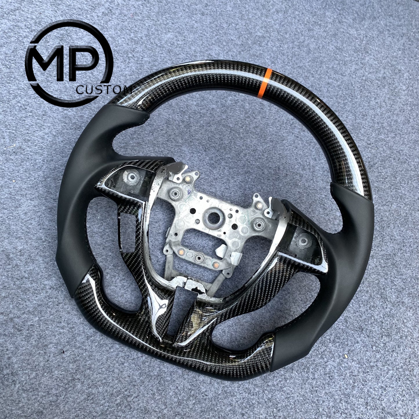 MPCUSTOM Fit For Honda 8th gen Accord Coupe 2008-2012/Crosstour 2010-2012/Odyssey RB3 RB4 genuine carbon fiber steering wheel black smooth leather orange center line