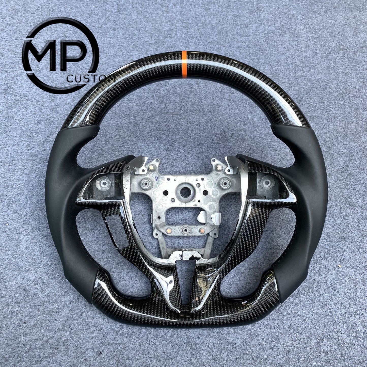 MPCUSTOM Fit For Honda 8th gen Accord Coupe 2008-2012/Crosstour 2010-2012/Odyssey RB3 RB4 genuine carbon fiber steering wheel black smooth leather orange center line