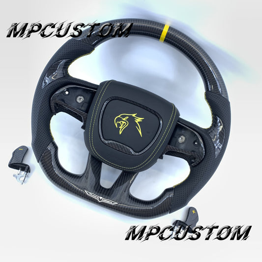 Mpcustom Dodge Challenger 2015-2021 carbon fiber steering wheel yellow stripe line