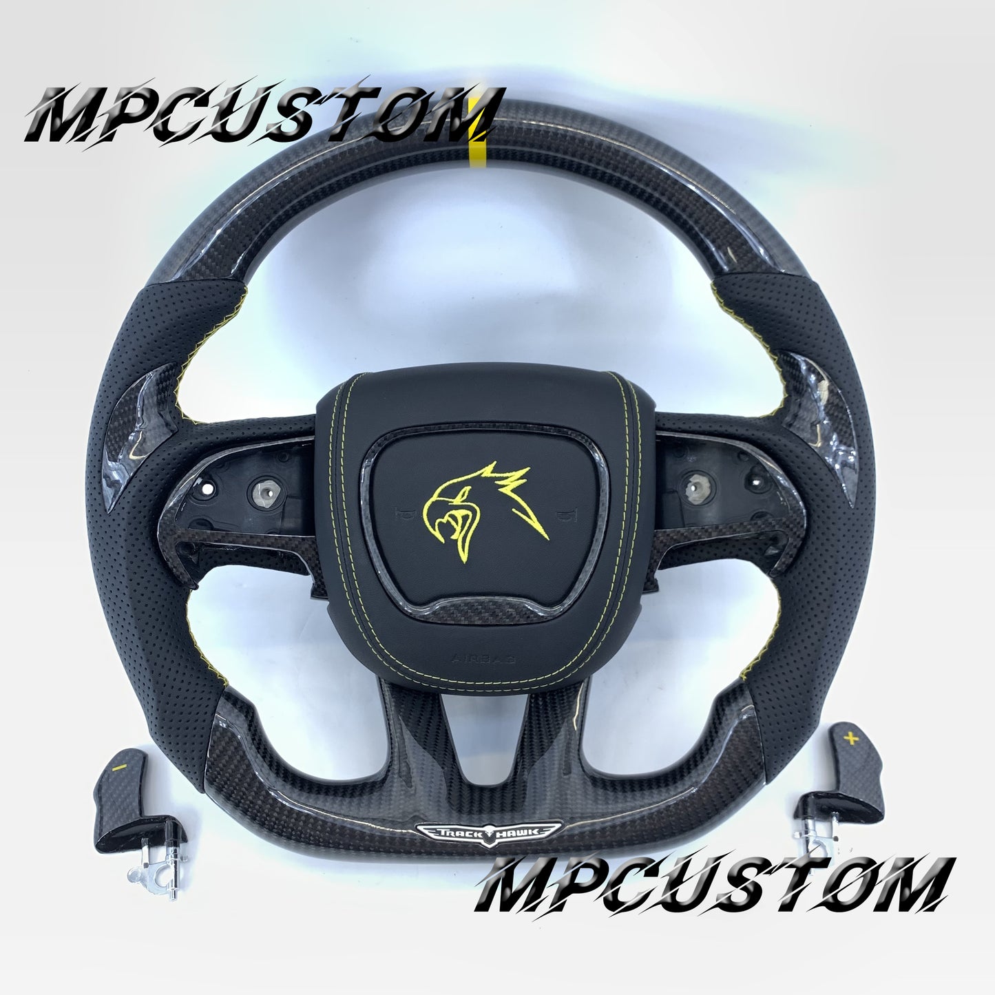 Mpcustom Dodge Challenger 2015-2021 carbon fiber steering wheel yellow stitching