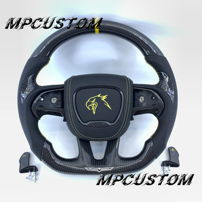 Mpcustom Dodge Challenger 2015-2021 carbon fiber steering wheel yellow stitching