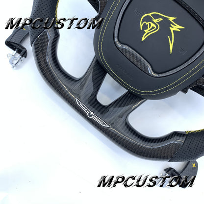 Mpcustom Dodge Challenger 2015-2021 carbon fiber steering wheel yellow stitching