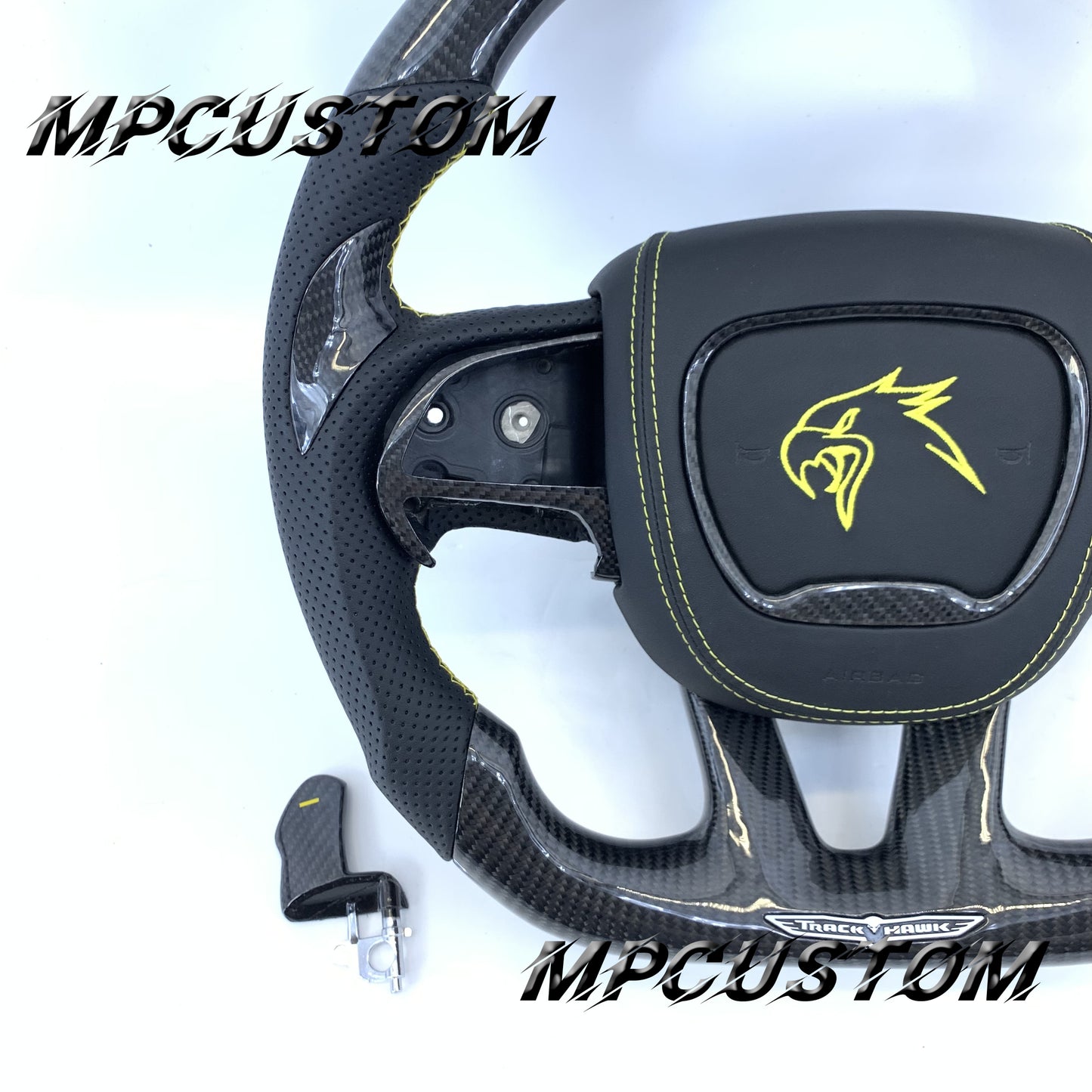 Mpcustom Dodge Challenger 2015-2021 carbon fiber steering wheel yellow stripe line