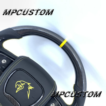 Mpcustom Dodge Challenger 2015-2021 carbon fiber steering wheel yellow stripe line