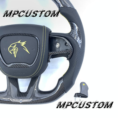 Mpcustom Dodge Challenger 2015-2021 carbon fiber steering wheel yellow stitching
