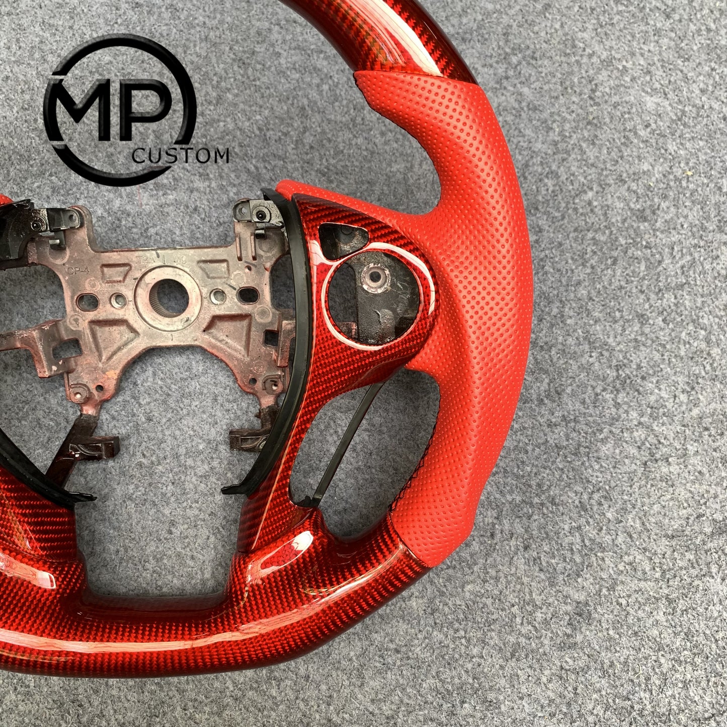 MPCUSTOM Fit For Honda 9th gen Accord SPORT 4 DOOR SEDAN 2013-2017/Crosstour 2013-2015/Ridgeline 2017-2020 gloss red carbon fiber steering wheel red perforated leather blue center line