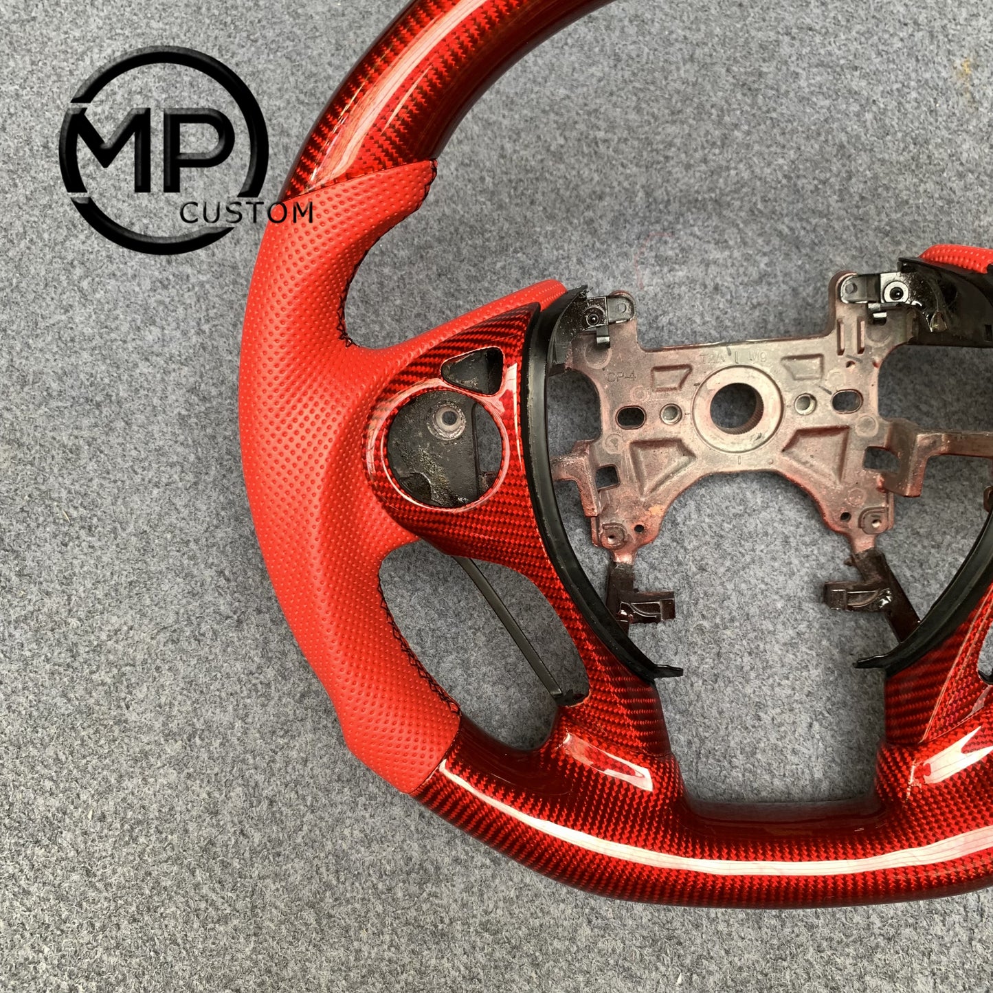 MPCUSTOM Fit For Honda 9th gen Accord SPORT 4 DOOR SEDAN 2013-2017/Crosstour 2013-2015/Ridgeline 2017-2020 gloss red carbon fiber steering wheel red perforated leather blue center line