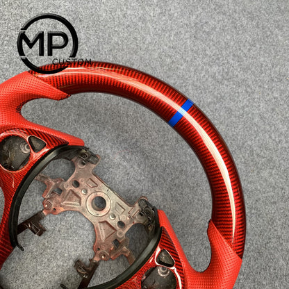 MPCUSTOM Fit For Honda 9th gen Accord SPORT 4 DOOR SEDAN 2013-2017/Crosstour 2013-2015/Ridgeline 2017-2020 gloss red carbon fiber steering wheel red perforated leather blue center line