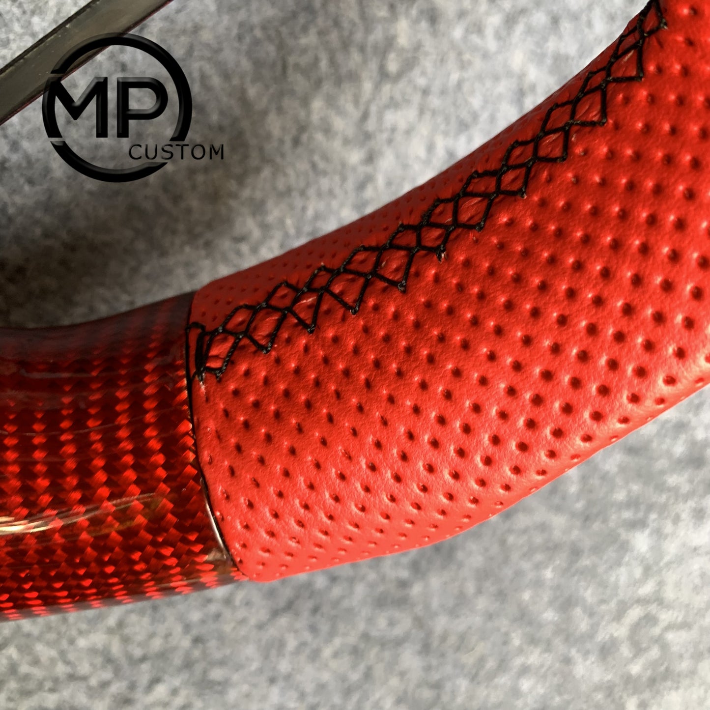 MPCUSTOM Fit For Honda 9th gen Accord SPORT 4 DOOR SEDAN 2013-2017/Crosstour 2013-2015/Ridgeline 2017-2020 gloss red carbon fiber steering wheel red perforated leather blue center line