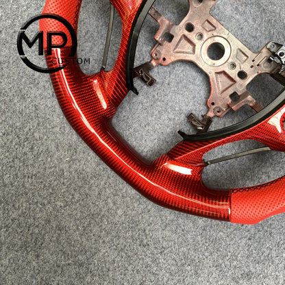 MPCUSTOM Fit For Honda 9th gen Accord SPORT 4 DOOR SEDAN 2013-2017/Crosstour 2013-2015/Ridgeline 2017-2020 gloss red carbon fiber steering wheel red perforated leather blue center line