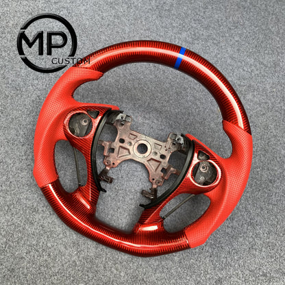 MPCUSTOM Fit For Honda 9th gen Accord SPORT 4 DOOR SEDAN 2013-2017/Crosstour 2013-2015/Ridgeline 2017-2020 gloss red carbon fiber steering wheel red perforated leather blue center line
