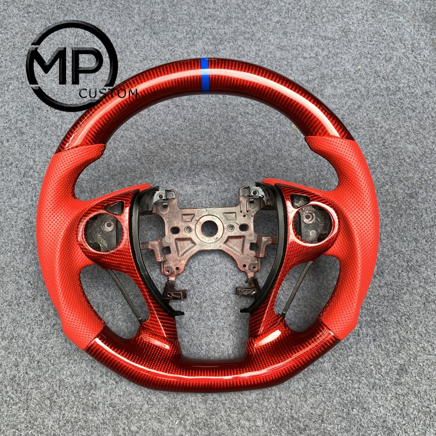 MPCUSTOM Fit For Honda 9th gen Accord SPORT 4 DOOR SEDAN 2013-2017/Crosstour 2013-2015/Ridgeline 2017-2020 gloss red carbon fiber steering wheel red perforated leather blue center line