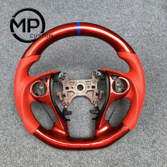 MPCUSTOM Fit For Honda 9th gen Accord SPORT 4 DOOR SEDAN 2013-2017/Crosstour 2013-2015/Ridgeline 2017-2020 gloss red carbon fiber steering wheel red perforated leather blue center line