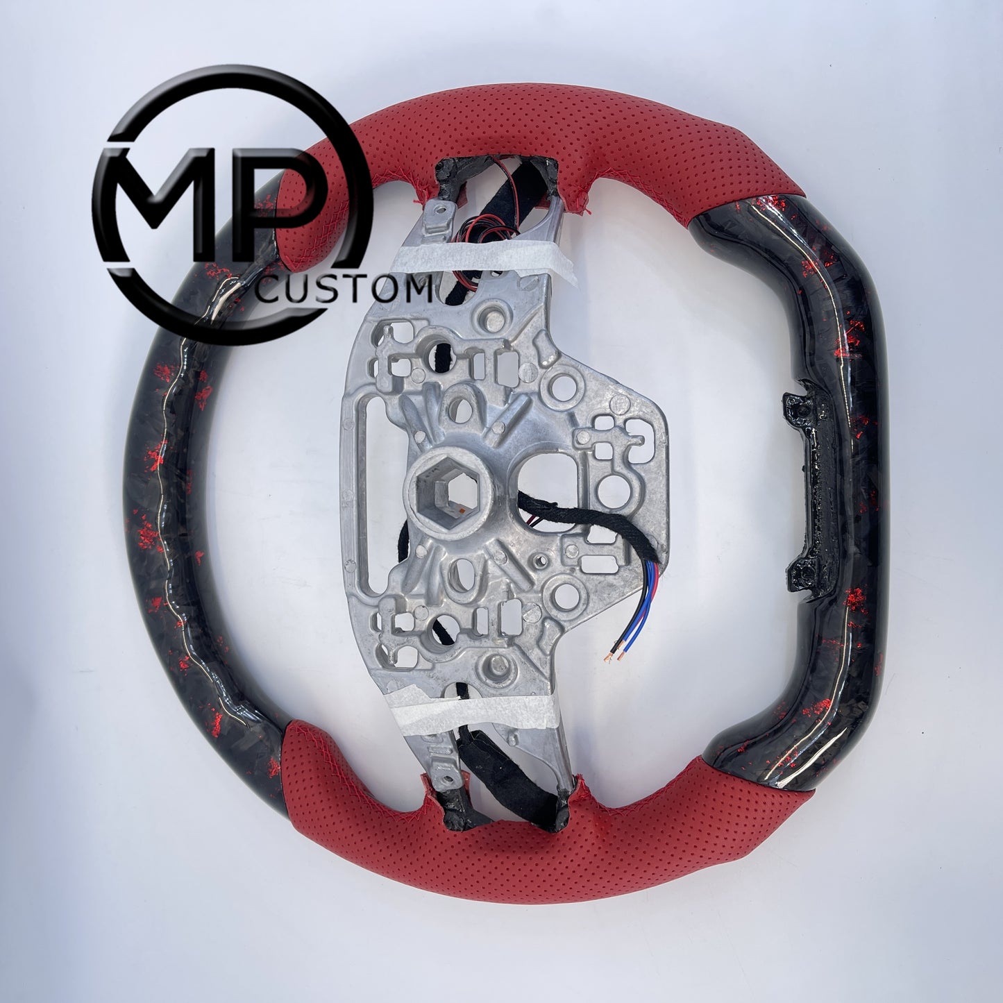 MPCUSTOM Fit For Ford mustang GT 2024 forged carbon fiber with red flakes steering wheel red perforated leather Led