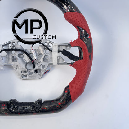 MPCUSTOM Fit For Ford mustang GT 2024 forged carbon fiber with red flakes steering wheel red perforated leather Led