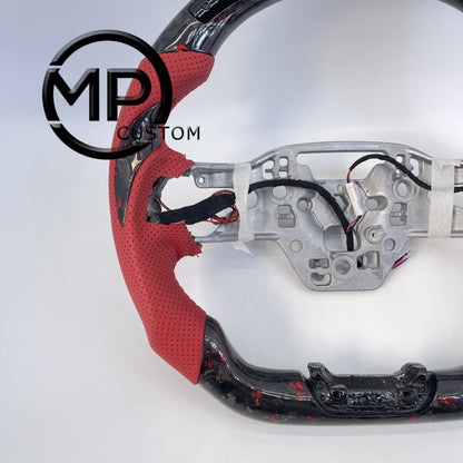 MPCUSTOM Fit For Ford mustang GT 2024 forged carbon fiber with red flakes steering wheel red perforated leather Led