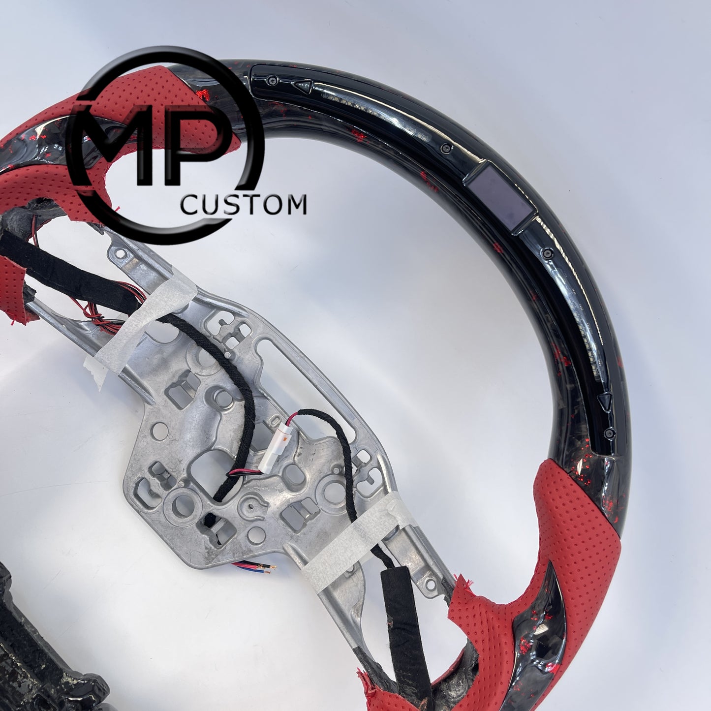 MPCUSTOM Fit For Ford mustang GT 2024 forged carbon fiber with red flakes steering wheel red perforated leather Led