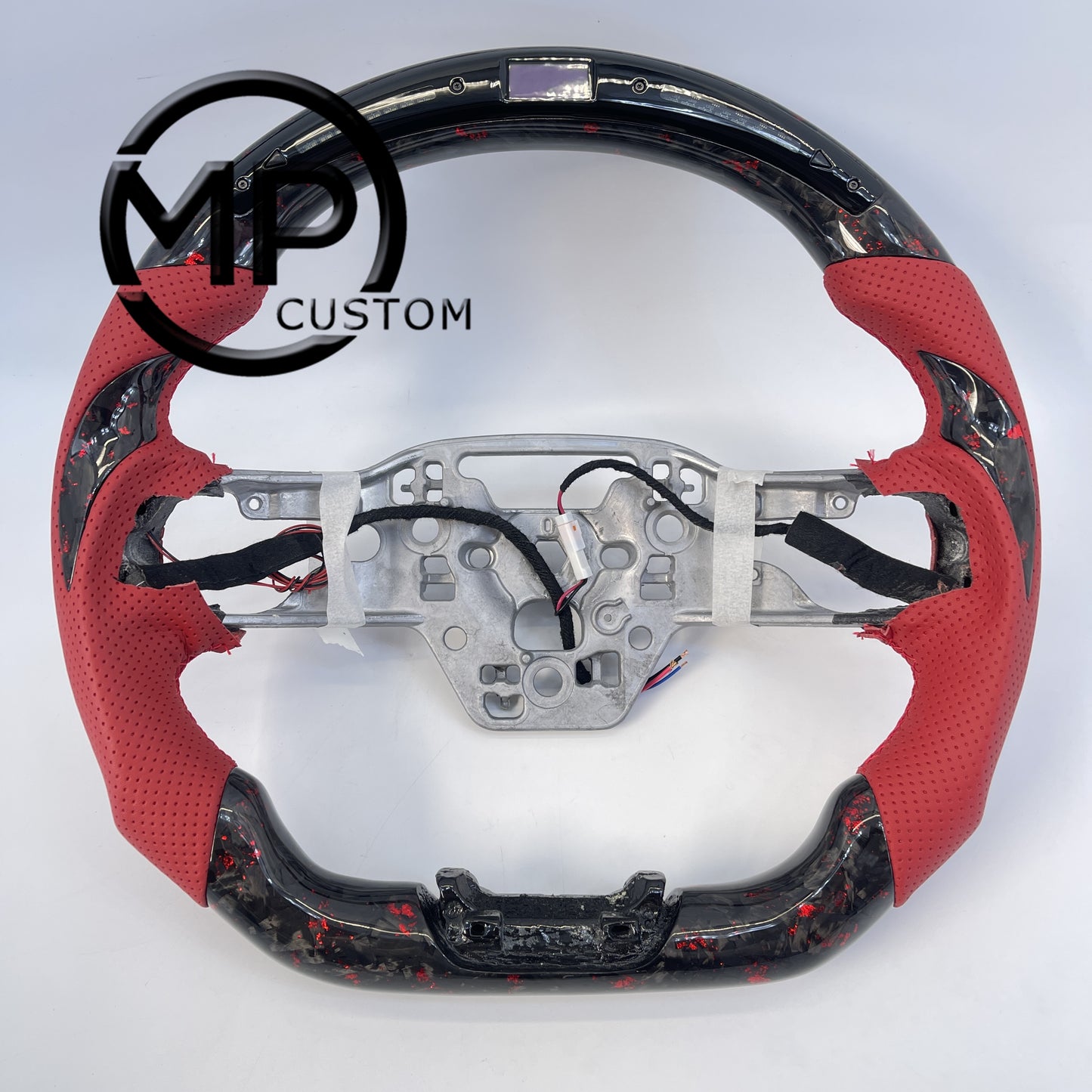 MPCUSTOM Fit For Ford mustang GT 2024 forged carbon fiber with red flakes steering wheel red perforated leather Led