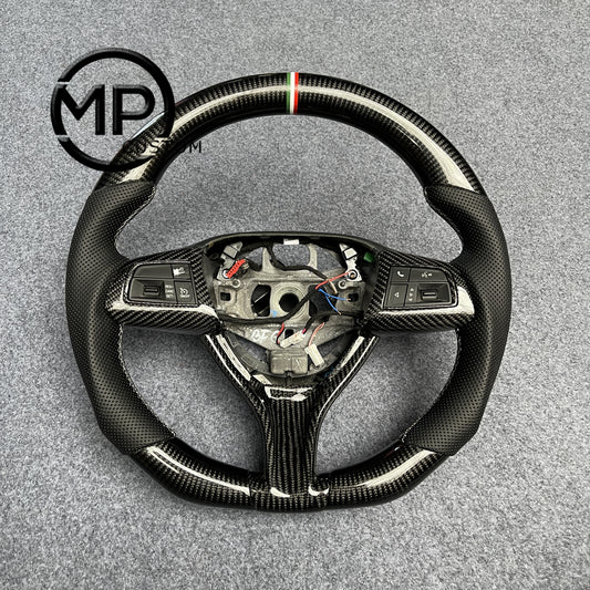 MPCUSTOM Fit For Maserati levante 2017-2024/Quattroporte 2014~2023/Ghibli 2014~2023 carbon fiber steering wheel black perforated leather Italian tricolor center line