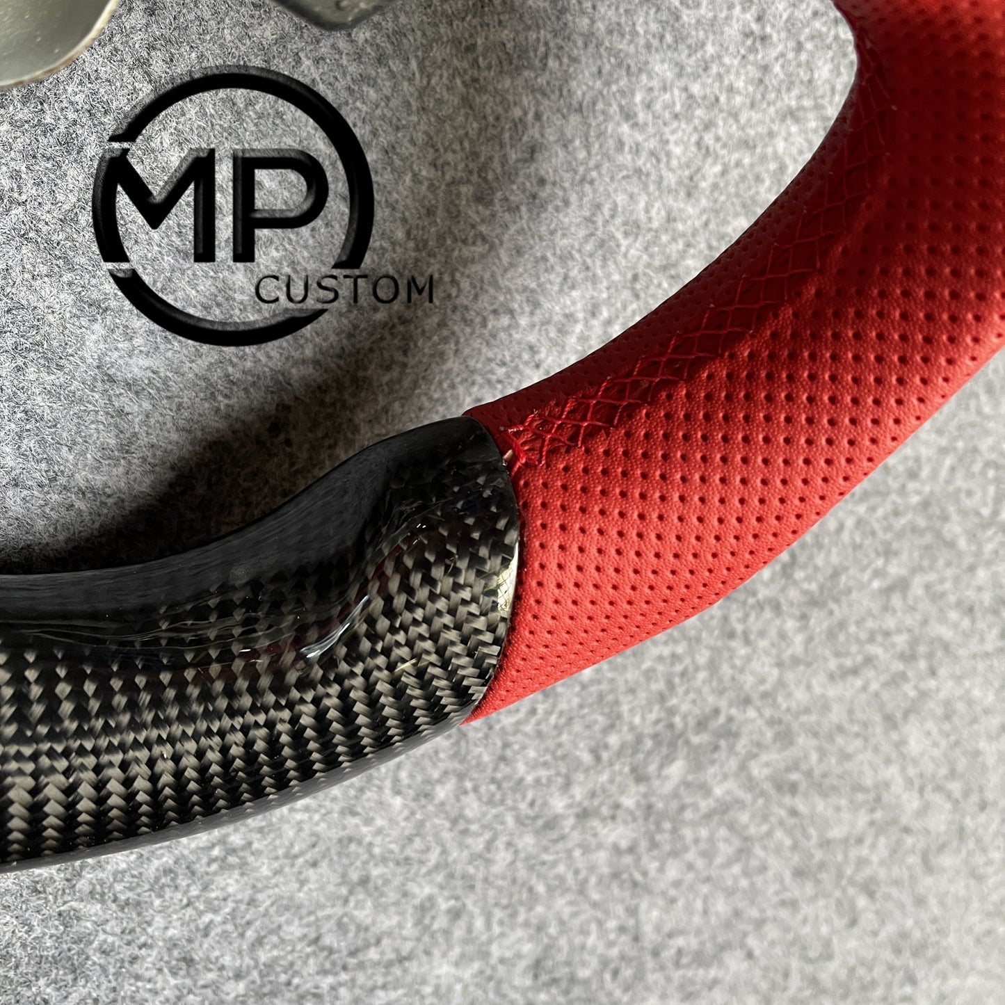MPCUSTOM Fit For  Nissan 370Z 2010-2021 Nismo/Juke/Z34 /Maxima/infiniti gloss carbon fiber steering wheel red perforated leather red line thumb grips