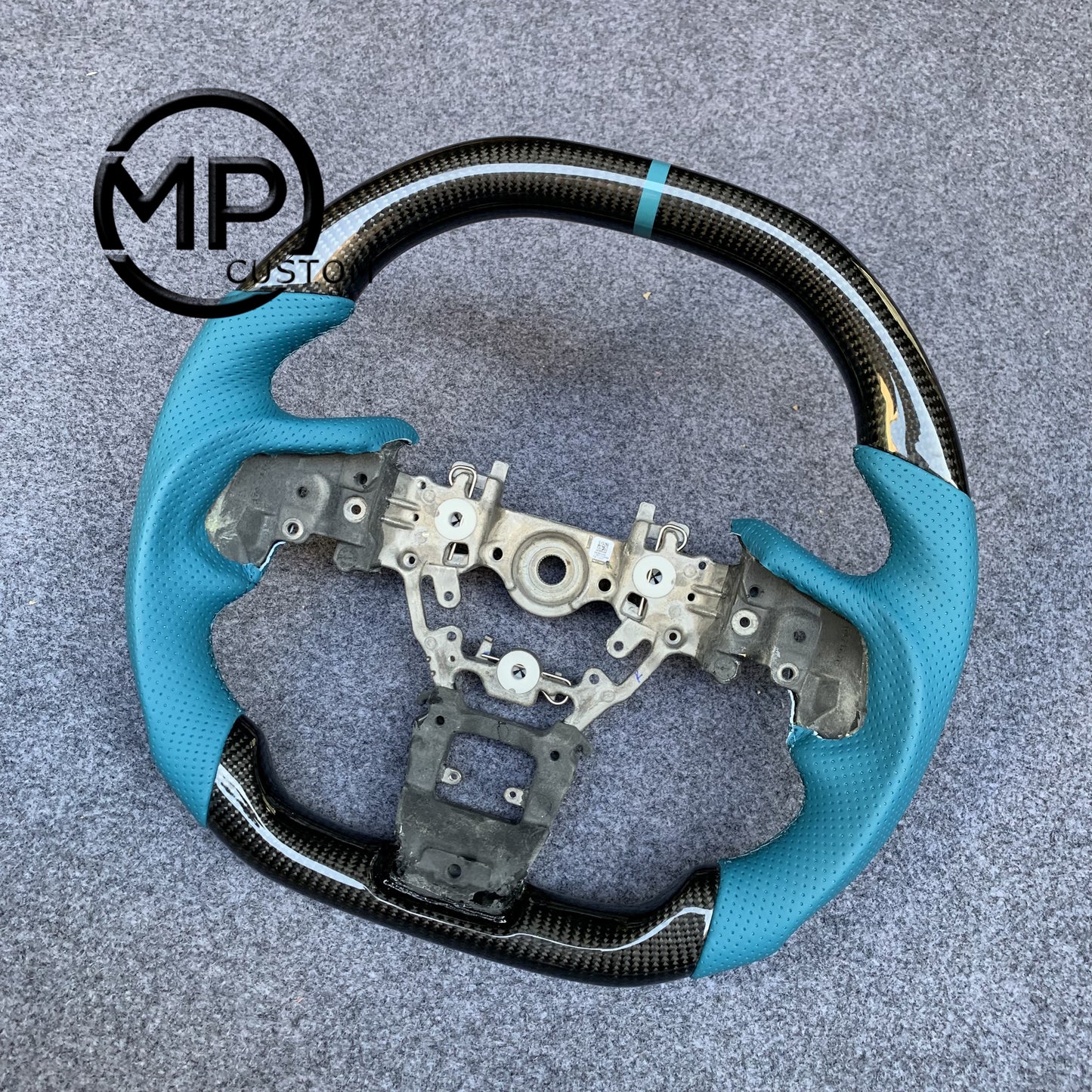 MPCUSTOM Fit For Subaru Forester 2019-2021/Impreza 2017-2021/Ascent 2019-2021/Crosstrek 2018-2021/Legacy 2018-2022/Outback 2018-2022 carbon fiber steering wheel blue perforated leather blue center line