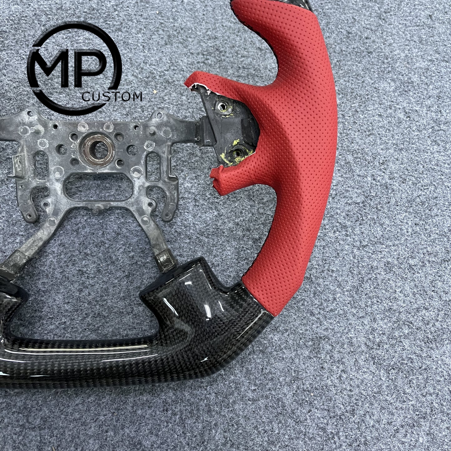MPCUSTOM Fit For Acura TL 2004-2006 carbon fiber steering wheel red perforated leather red center line