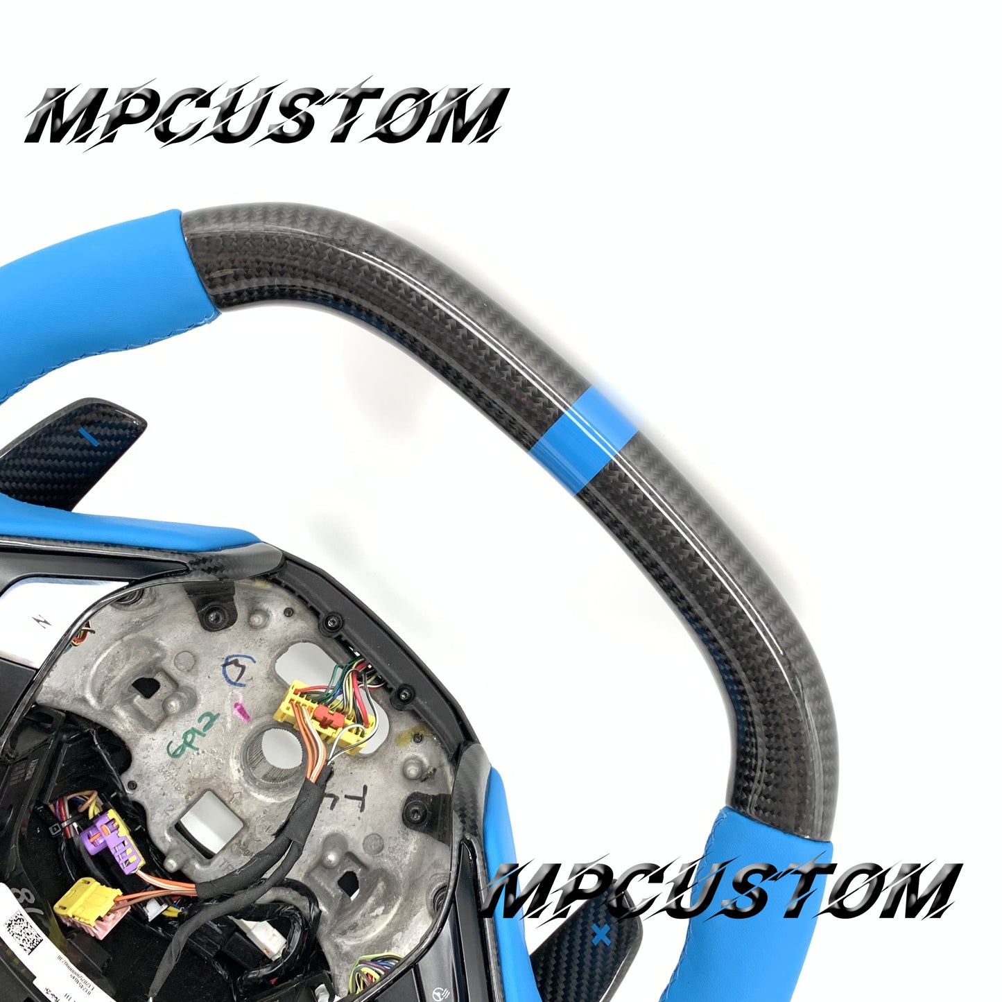 Mpcustom for Chevrolet Corvette C8 2020+ carbon fiber steering wheel blue perforated leather