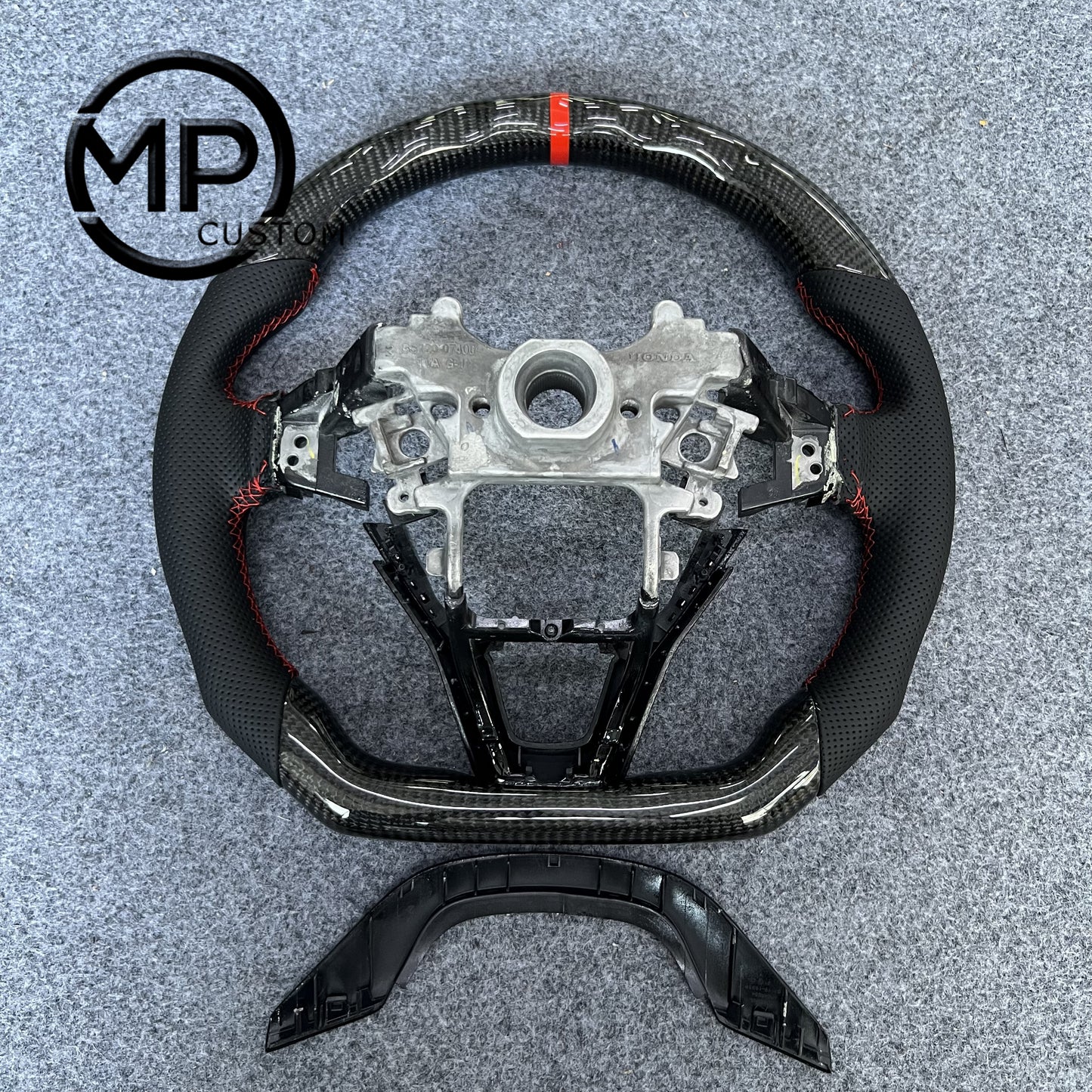 MPCUSTOM Fit For Honda 10th gen Accord/EXL EX LX 2018-2022/Insight 2019-2021 carbon fiber steering wheel black perforated leather red center line